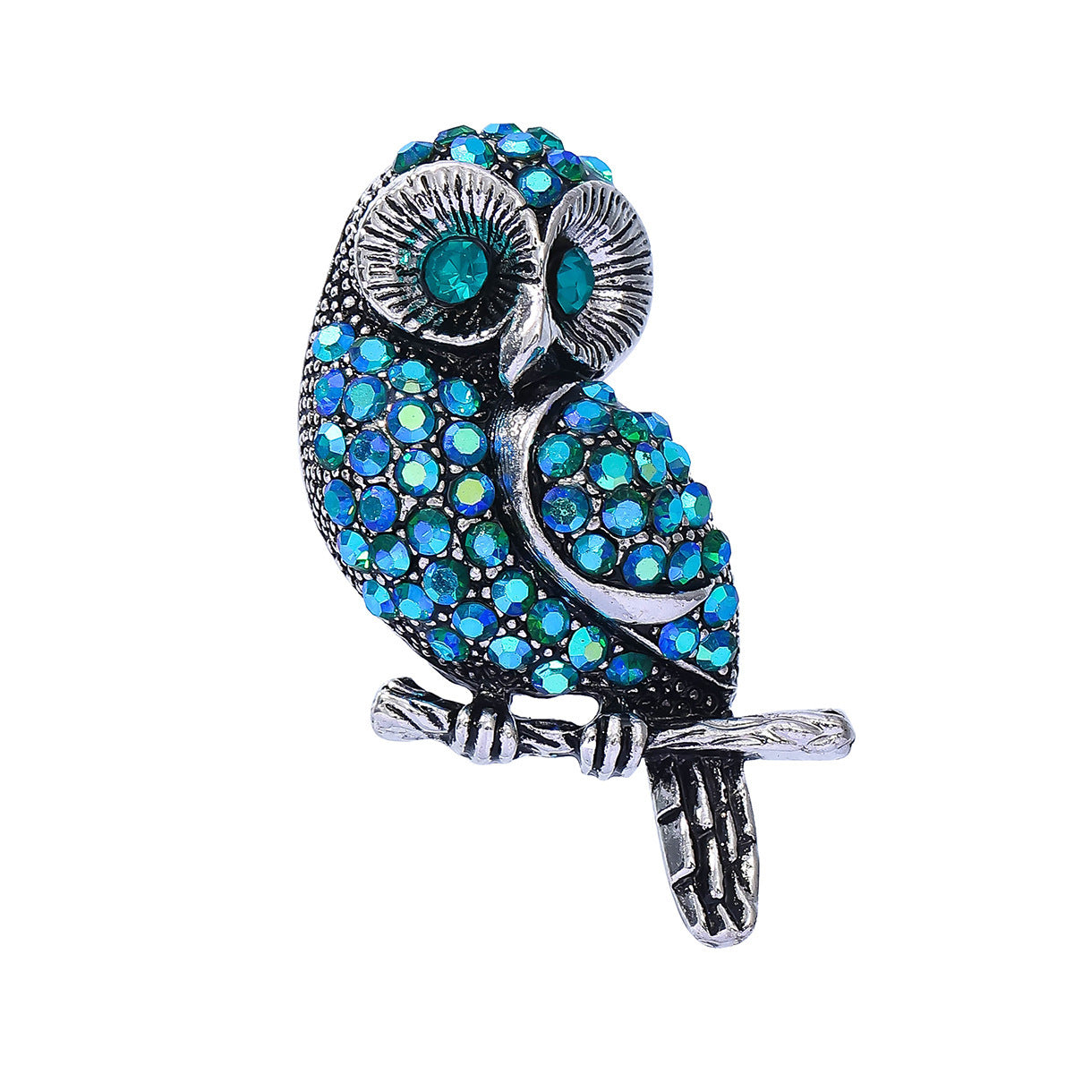 Broche de búho azul con diamantes para mujer