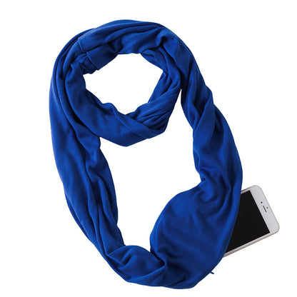 Creative Scarf Women's Solid Color Jersey Storage Zipper Pocket Scarf