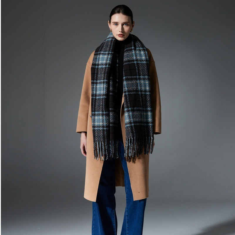 European And American Autumn And Winter Blue Plaid Scarf Shawl Tonglu Manufacturer