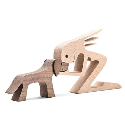 Figura de bricolaje, adorno de perro de madera, escultura, decoración del hogar, escultura de madera de un hombre y un perro, regalos de Navidad, modelo de decoración