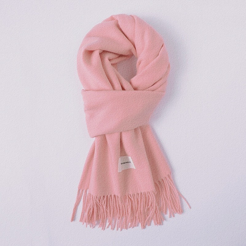 Simple Solid Color Tassel Shawl Autumn And Winter Warm Artificial Cashmere Scarf