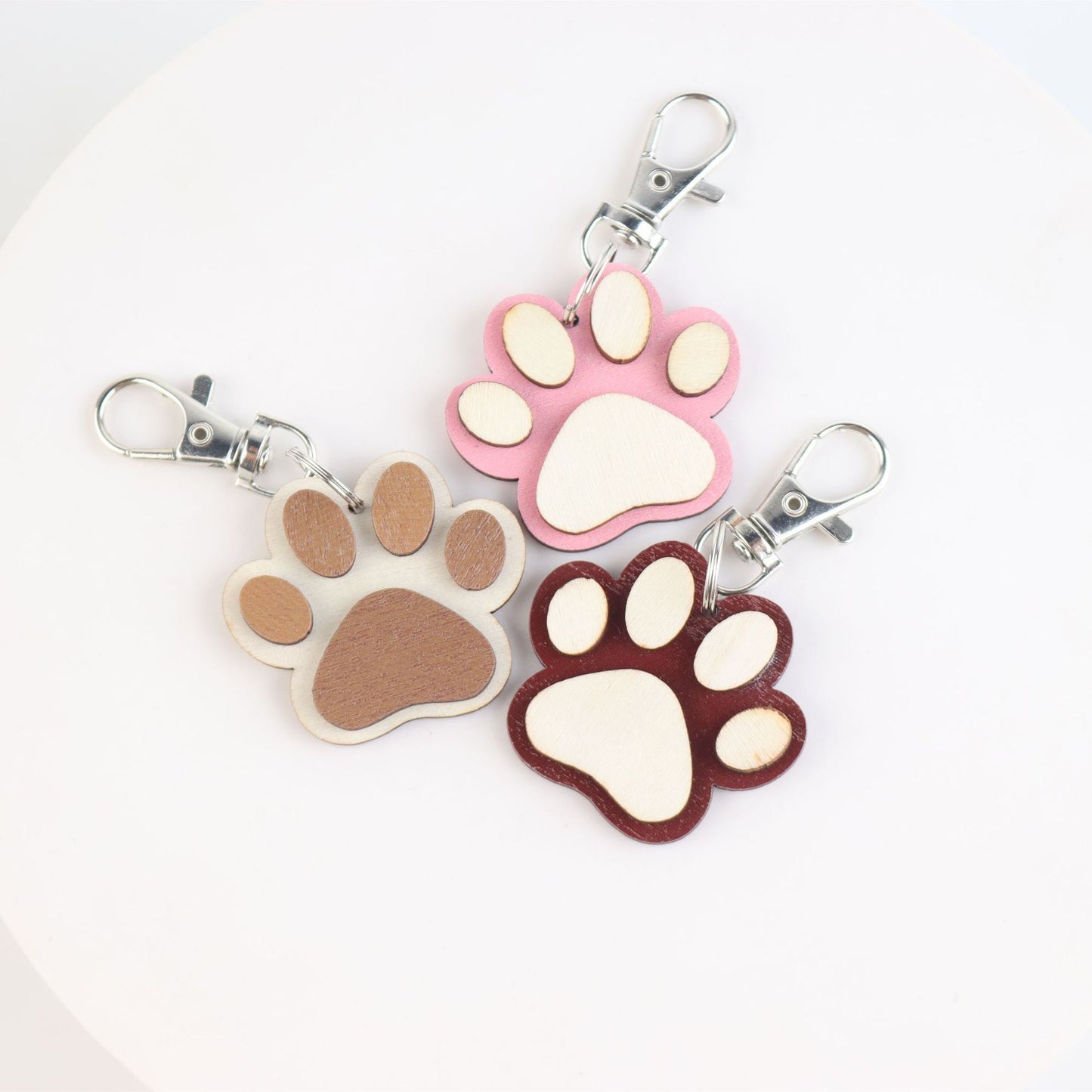 Creative Wooden Paw Print Keychain Pendant