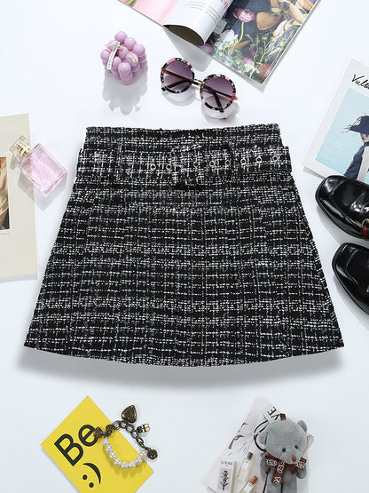 Tweed Bright Silk Plaid Skirt Women's High Sense A- Line