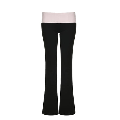 Pantalones de tiro bajo con corte acampanado y estilo casual para mujer