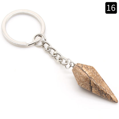 Llavero con forma de cono hexagonal y piedra de ágata de cristal natural, colgante decorativo para bolso