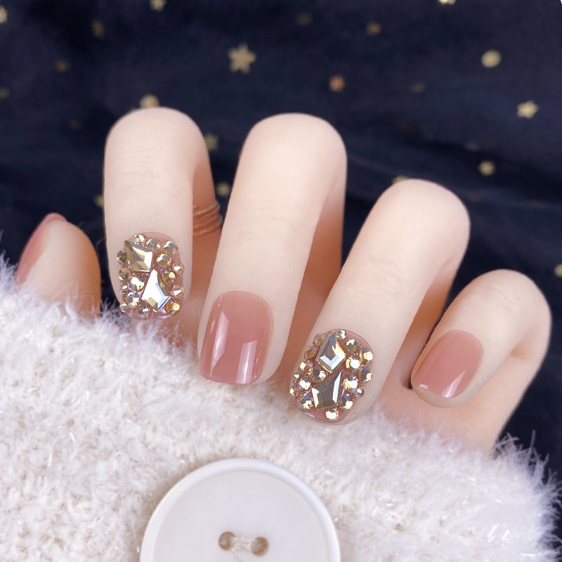 Champagne Gold Full Diamond Manicure Patches Wearing Fake Nails Finished