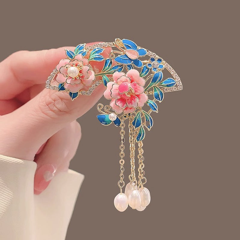 Silk Flower Peony Flower Brooch Vintage Hairpin