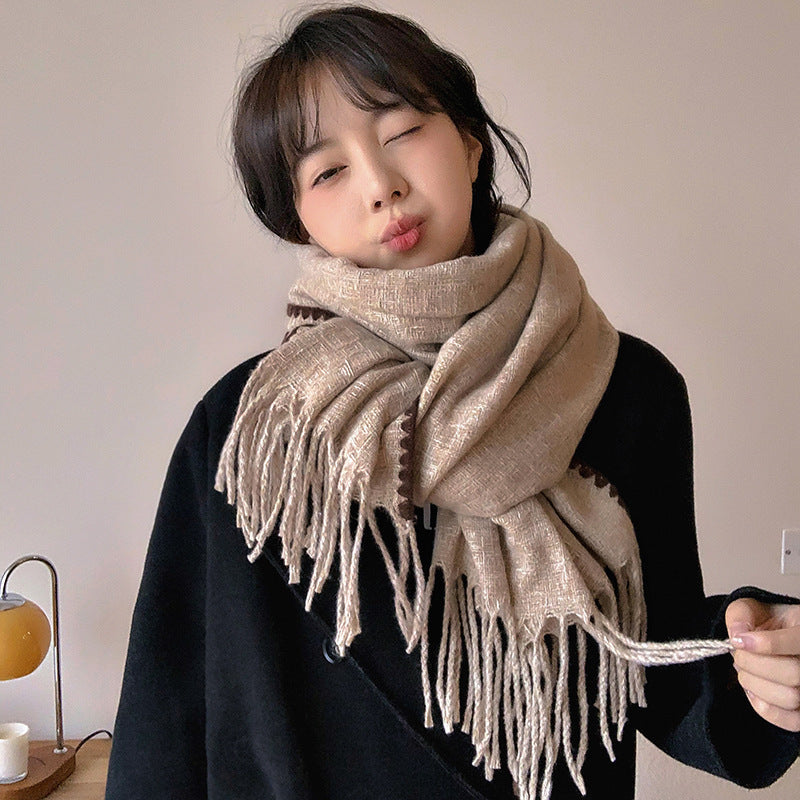 Skin-friendly Artificial Cashmere Scarf Soft Warm Fringe Bib