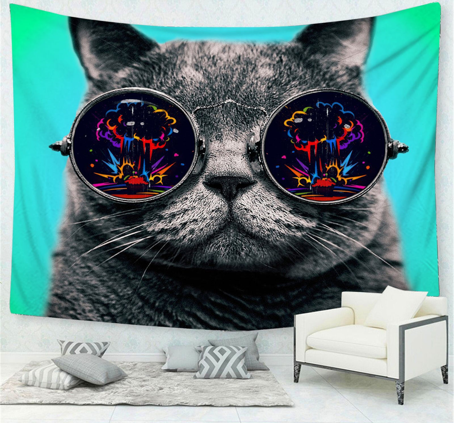 Tapiz de gato bonito para sala de estar, decoración de casa, tapiz para colgar en la pared, decoración estética para habitación