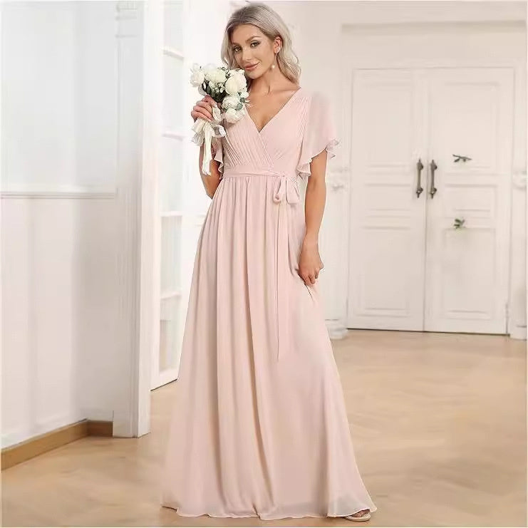 High Waist Slimming Solid Color Bridesmaid Dress