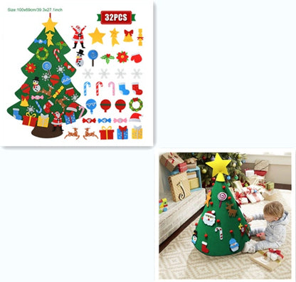 Árbol de Navidad de fieltro para bricolaje, regalo de Año Nuevo para niños pequeños, juguetes hechos a mano, adornos para colgar en la pared de la puerta, juego de decoración para fiestas navideñas y hogar