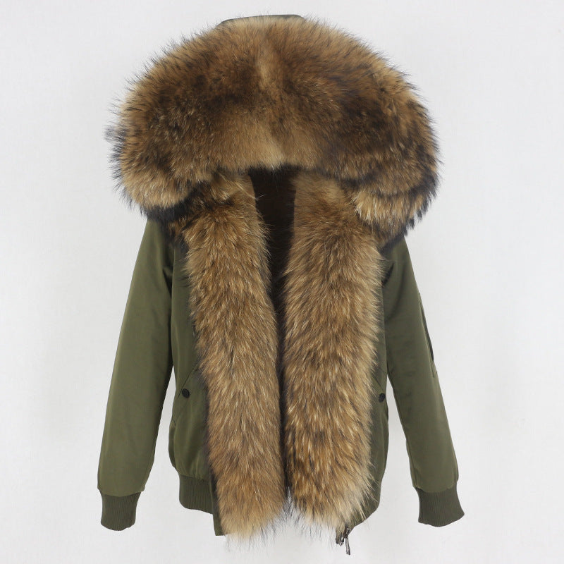 New Parka Thick Raccoon Fur Liner Detachable Jacket