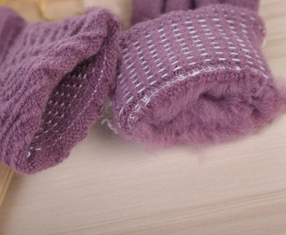 Guantes de mujer, guantes de punto de lana de invierno, mitones de pantalla táctil que mantienen el calor, guantes de rayas de dedos completos de invierno para mujer, moda de otoño