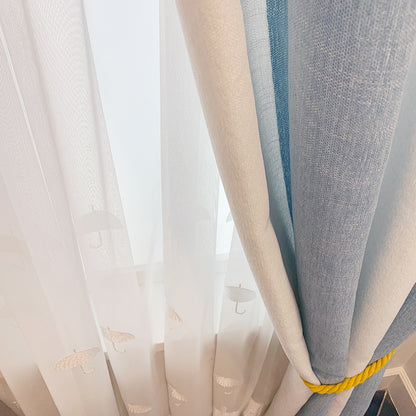 Cortina de chenilla de tela a rayas azules y blancas con hilo de nubes para habitación de niños, sencilla y lujosa