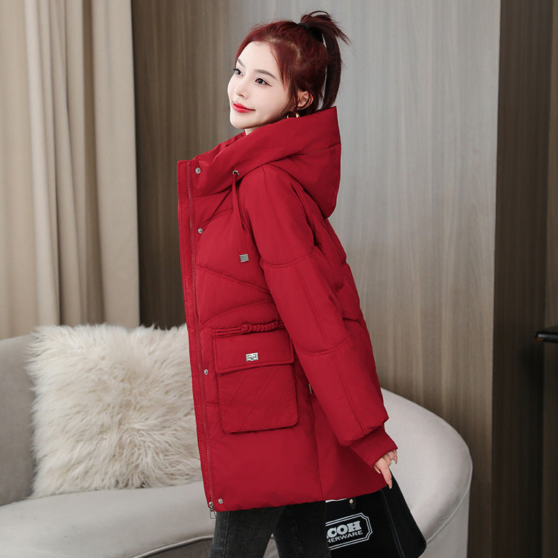 Winter Thick Mid-length Cotton Clothing Loose Plus Size Hooded Cotton-padded Jacket