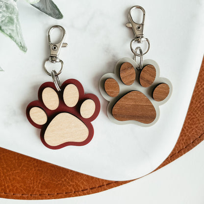 Creative Wooden Paw Print Keychain Pendant