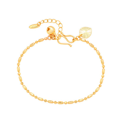 Pulsera de bambú con cuentas redondas de oro real y aleación de cobre galvanizada