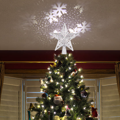 Proyector láser LED con forma de copo de nieve y estrella para la parte superior del árbol de Navidad