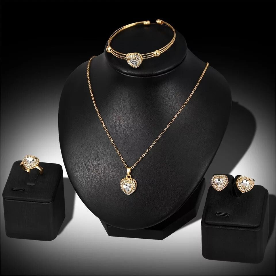 Conjunto de joyas Pendientes de diamantes de imitación con forma de corazón de melocotón Collar de amor Conjunto de joyas nupciales