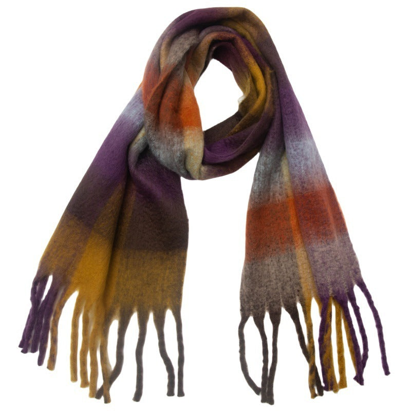 Men's And Women's Round Yarn Coarse Tassel Plaid Scarf