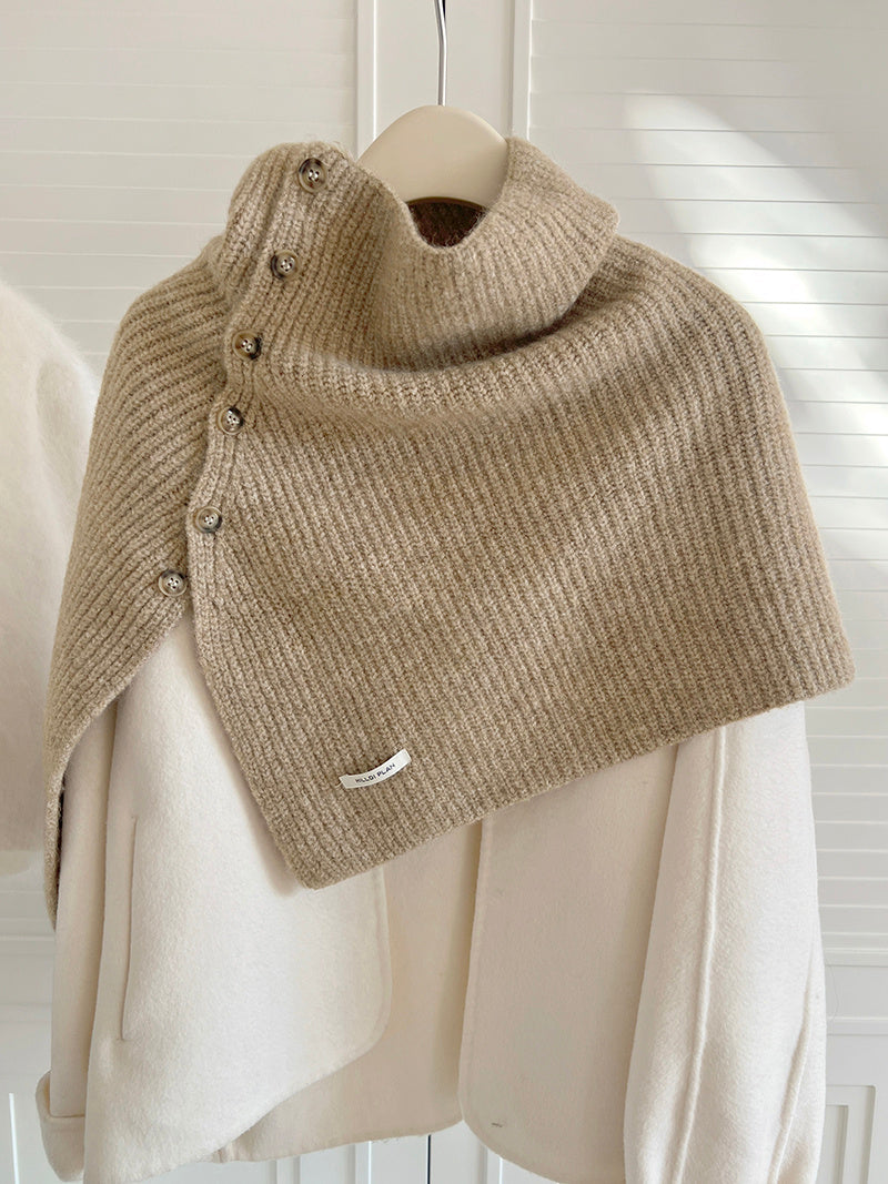 Wool Shawl High Collar Warm Knitted Cape