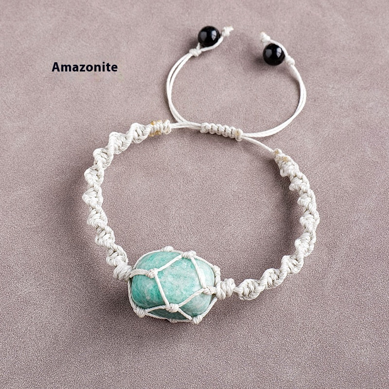 Natural Crystal Rolling Stone Mesh Bracelet