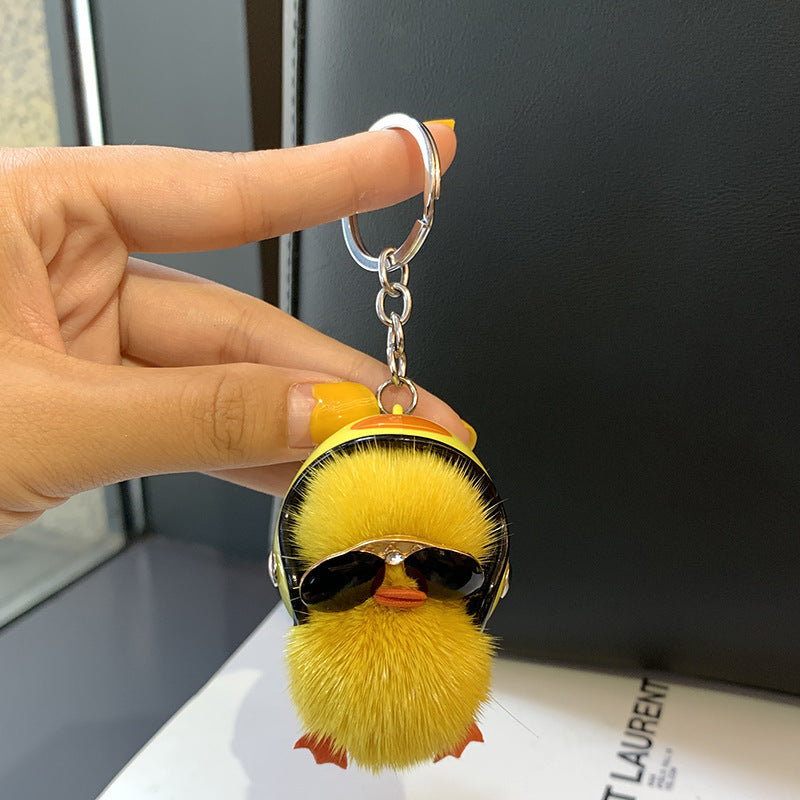 Mini llavero de pelo de visón con forma de pato amarillo pequeño, colgante para bolso de escuela de peluche, regalo