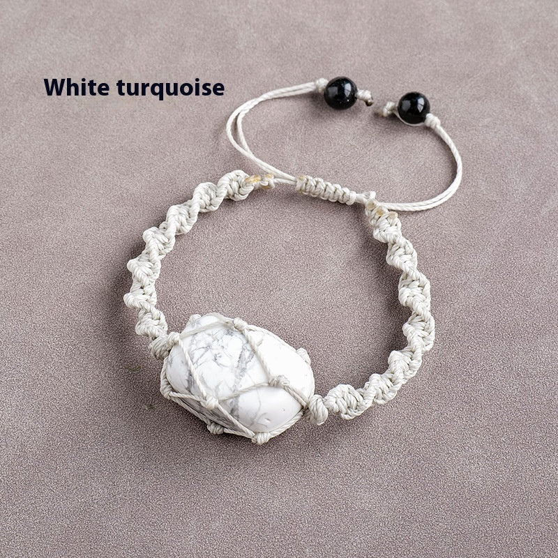 Natural Crystal Rolling Stone Mesh Bracelet