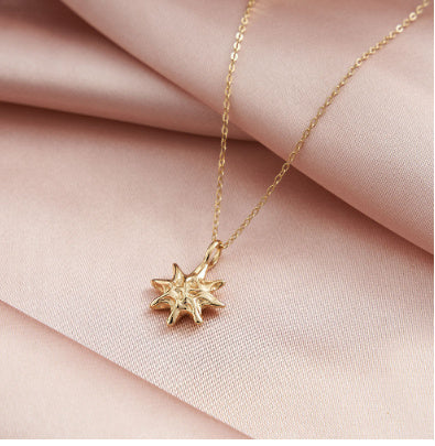 S925 Sterling Silver Hammered Star Pendant Necklace 14K Gold Plated Chain