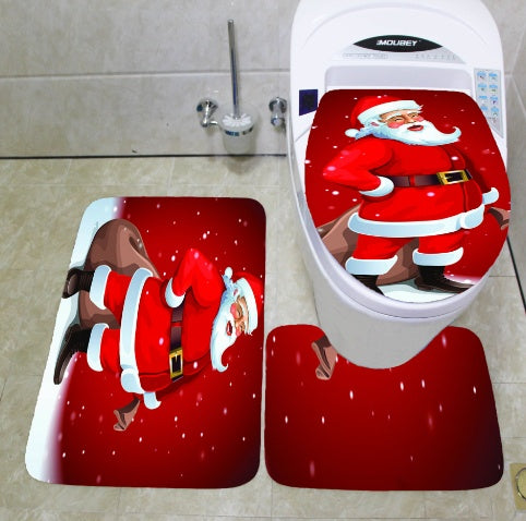 Cortina de baño navideña con diseño de Papá Noel y asiento de inodoro con adornos navideños