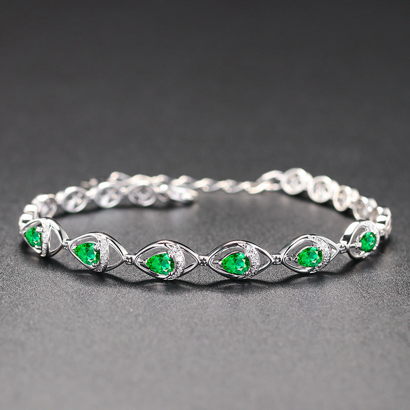 Pulsera de gemas de color turmalina verde simulada de esmeralda para mujer