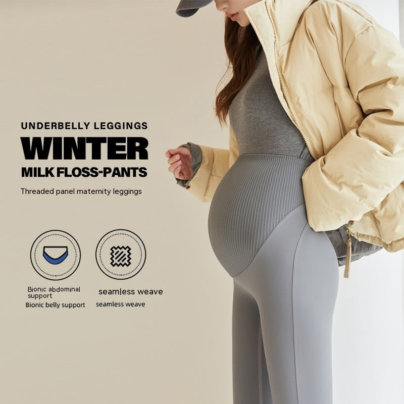 Pantalones de maternidad Shark de cintura alta con forro polar y soporte para el vientre, informales, gruesos, para otoño e invierno