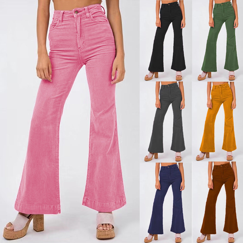 Fashion New Corduroy Bell-bottom Pants Wide Leg Pants Women Street Solid Color Casual