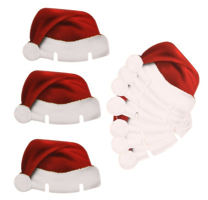 Lote de 10 unidades de gorros navideños de papel rojo para copas de vino, champán y bebidas, decoración de mesa para fiestas navideñas, decoraciones DIY para el hogar 