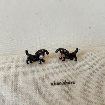 Cartoon Sausage Dog Necklace Ear Stud Ring