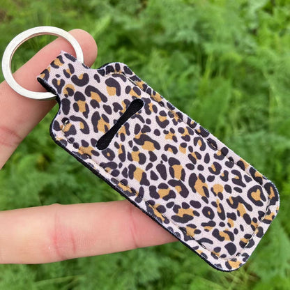 Conjunto de lápiz labial para mujer con estampado de leopardo y estampado de serpiente y girasoles, llavero, bolsa de perfume creativa