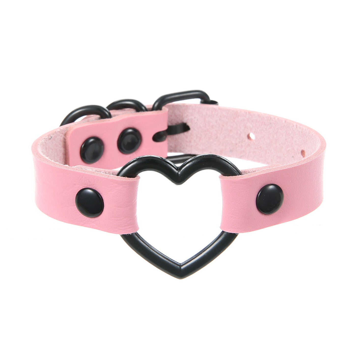 Pulsera de cuero hueca con forma de corazón de melocotón oscuro, estilo punk, moderna y elegante