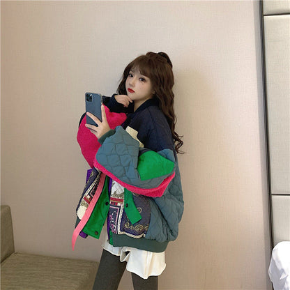 Color Contrast Patchwork Thickened Cotton Padded Coat