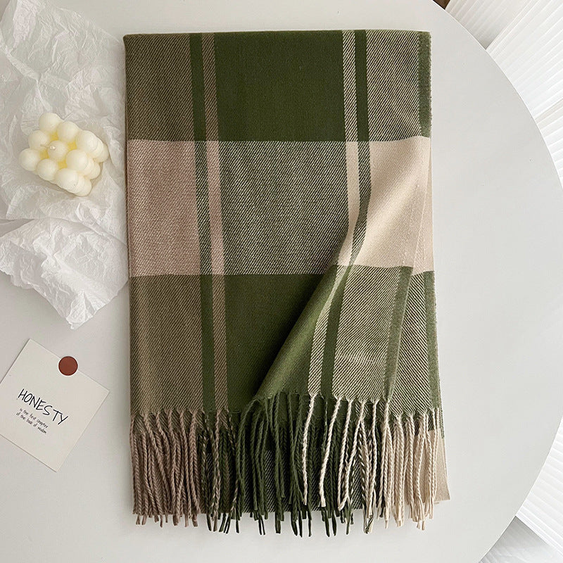 Women's All-match Cashmere Plaid Tassel Thickened Warm Shawl Scarf