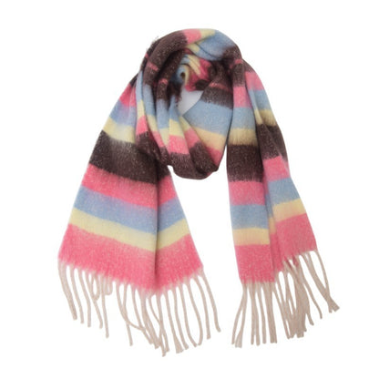 Men's And Women's Yarn Thick Tassel Striped Scarf