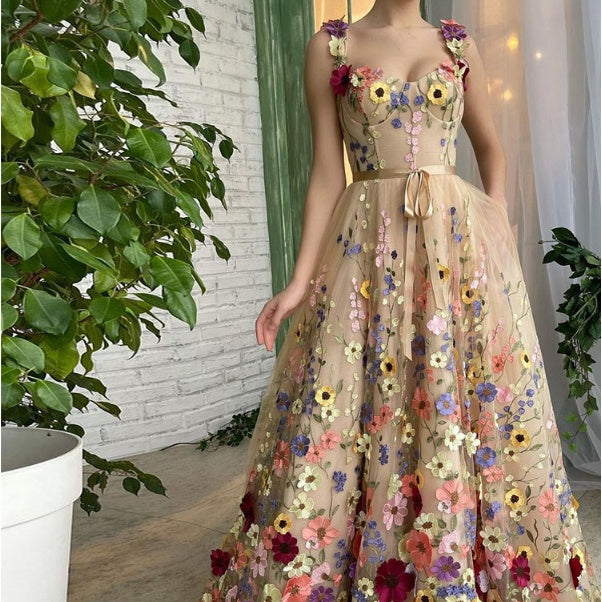 Sevintage Exquisitos vestidos de fiesta con flores en 3D y escote corazón