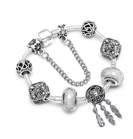 Silver Dream Catcher DIY Crystal Love Heart Cat's Paw Beaded Bracelet