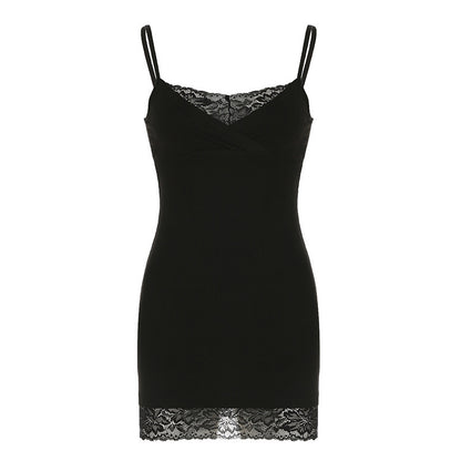 European And American Hot Girl Sexy Lace Stitching Sling Dress Women