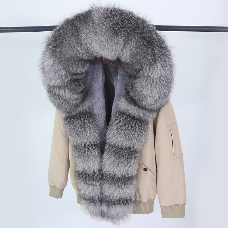 Female Inner Compartment Detachable Large Fur Collar Fur Coat