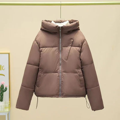 Short Solid Color For Women With Pocket Coat Thick Warm Cotton-padded Jacket