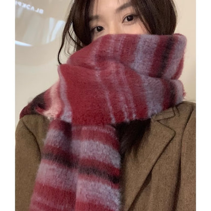 Fashion Striped Mohair Plaid Scarf For Women