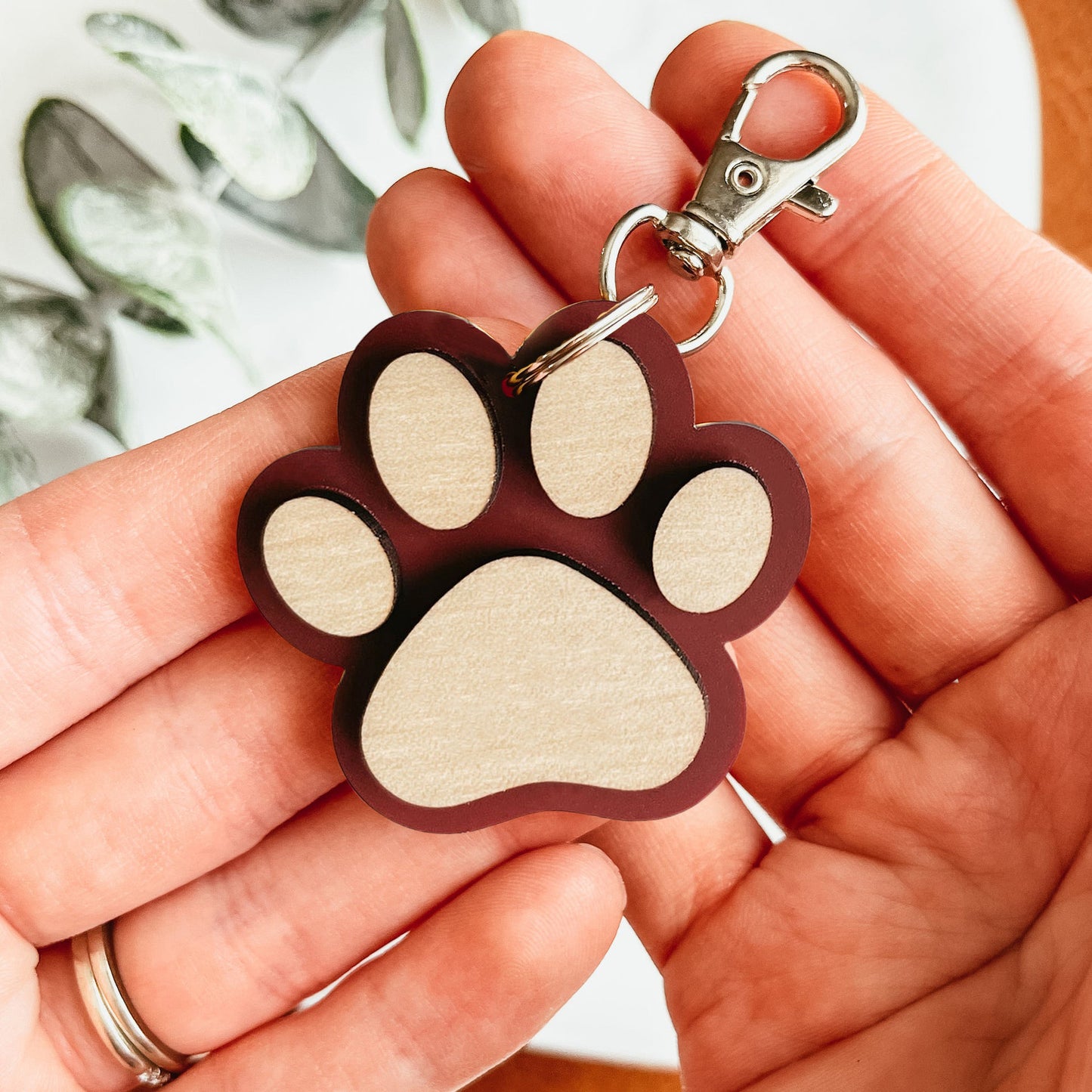 Creative Wooden Paw Print Keychain Pendant