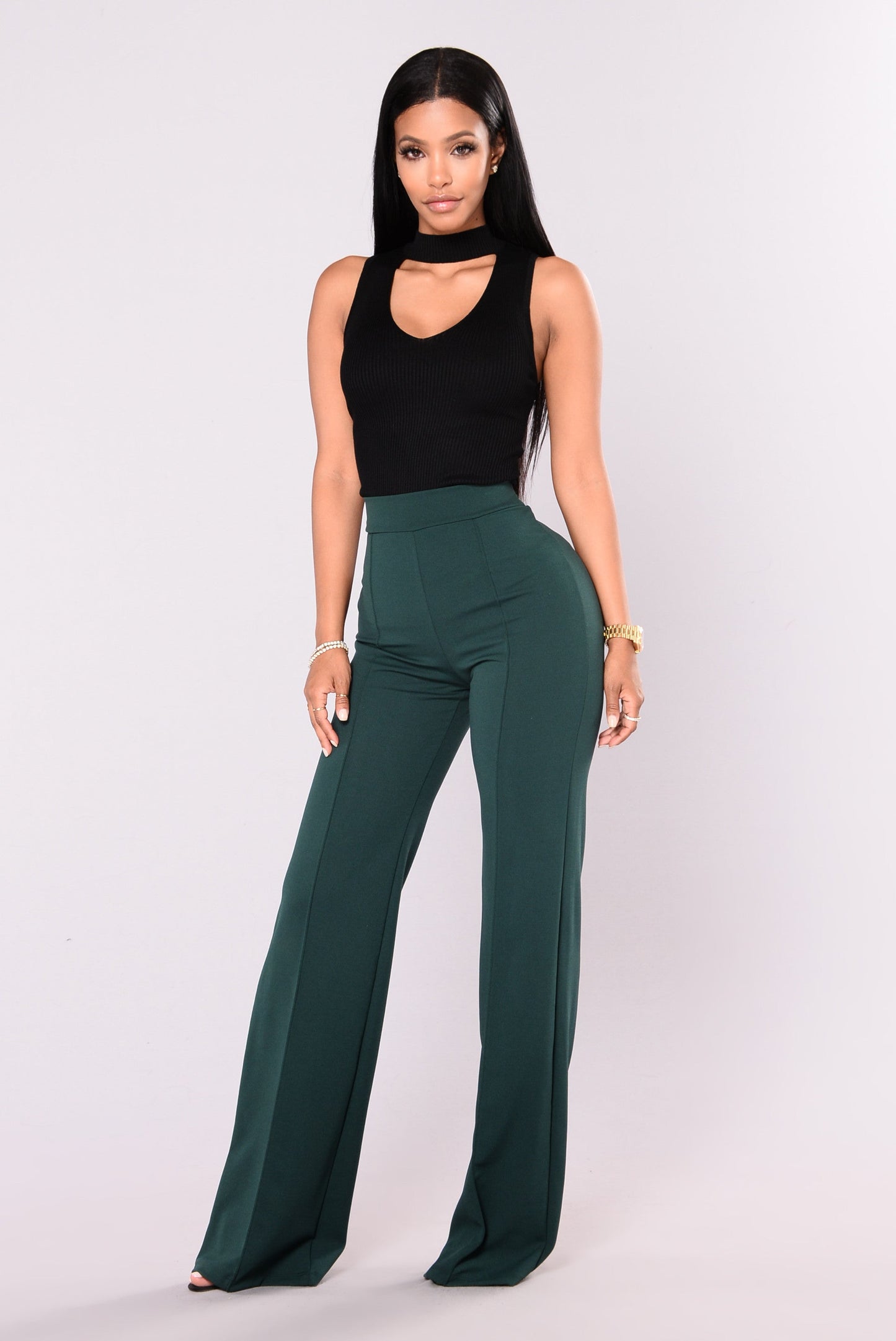 Victoria High Waisted Dress Pants - Hunter Green