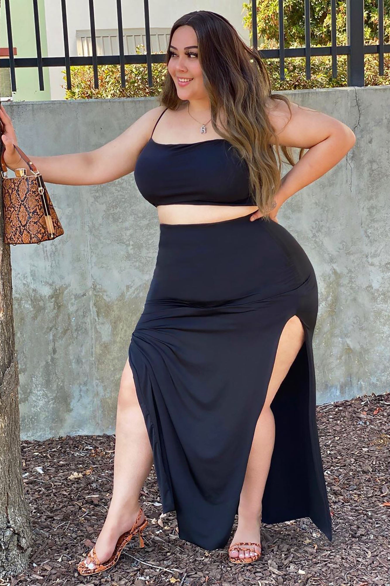 Mariah Slit Skirt Set - Black