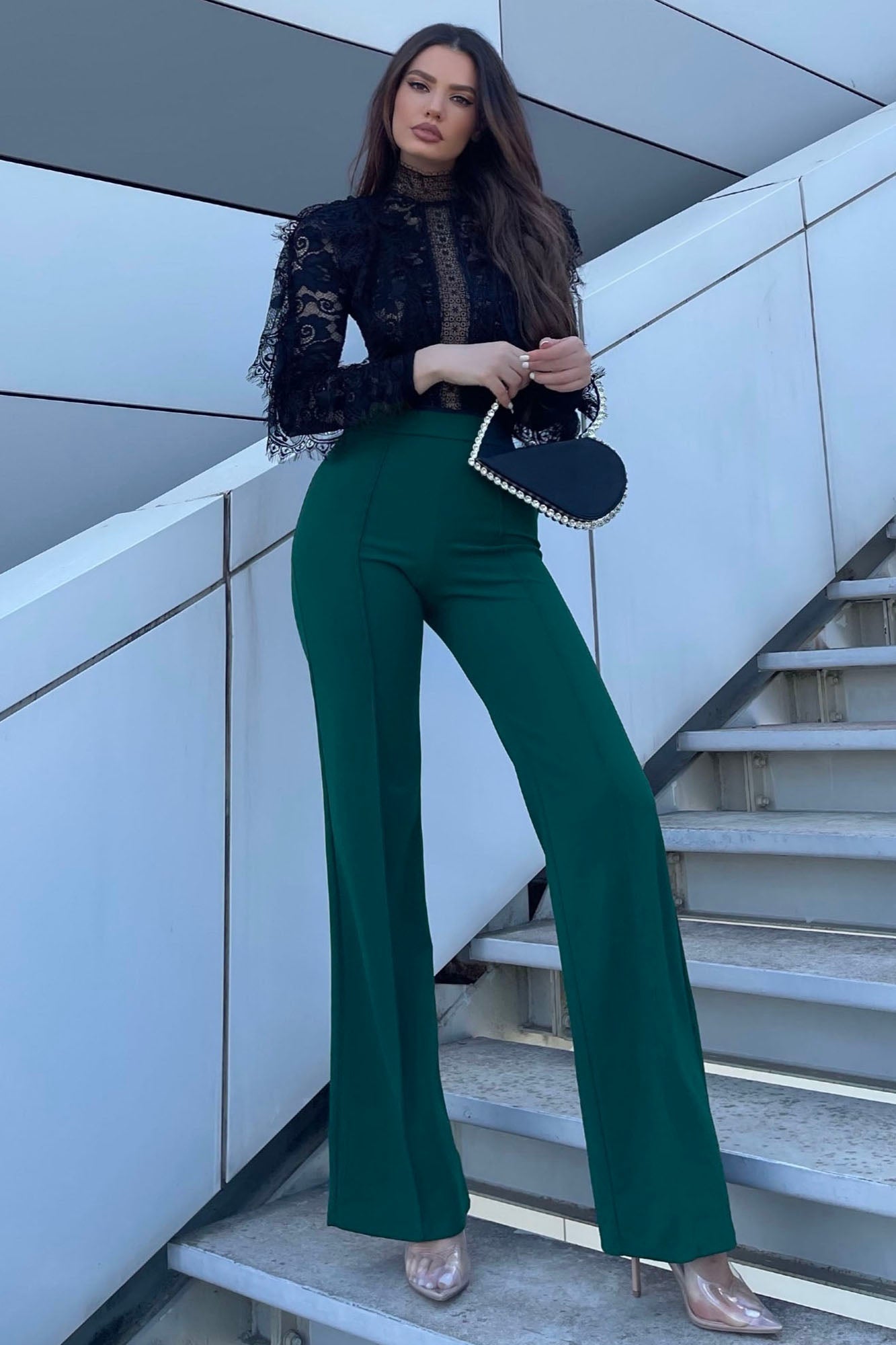 Victoria High Waisted Dress Pants - Hunter Green